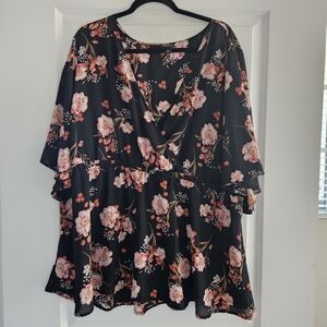 torrid Black Floral Tunic Top with Pink Blooms